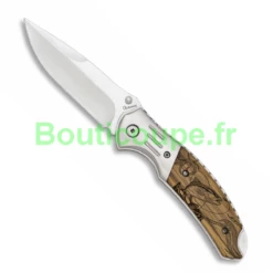 Couteau Pliant Chasse Albainox Lame 8.5 Cm Bois Zébra Décor Poisson