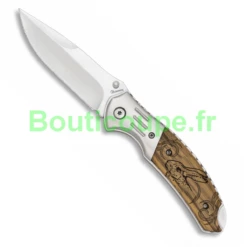 Couteau Pliant Chasse Albainox Lame 8.5 Cm Bois Zébra Décor Lapin