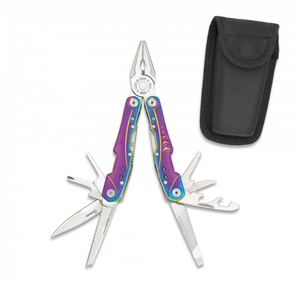 Pince Multifonction Irisé Aluminium Inox 9 Fonctions Avec Verrouillage 3 Pince Multifonction Irisé Aluminium Inox 9 Fonctions Avec Verrouillage